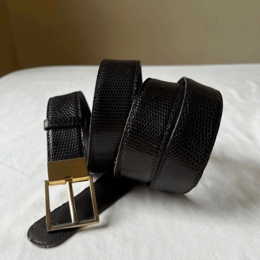 Vintage Barneys New York Lizard Skin Belt Gold Buckle Italy Mens Size L